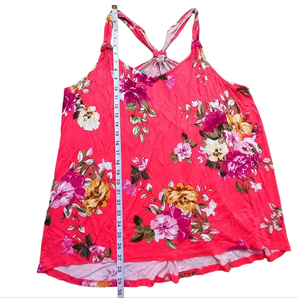 Maurices Floral Tank Top Knot Back Racerback 1X Orange Tropical Resortwear Flowy - Picture 6 of 8